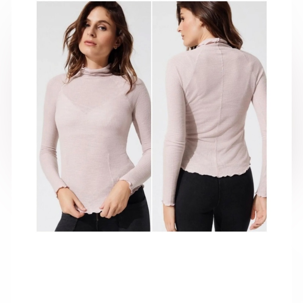 FREE PEOPLE Pink Mock Neck LONG SLEEVE MAKE IT EASY‎ THERMAL TEE TOP Intimately